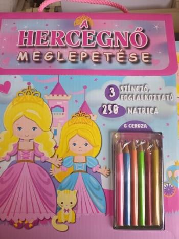 A hercegnő meglepetése - 3 színező,foglalkoztató, 250 matrica,6 ceruza Kép